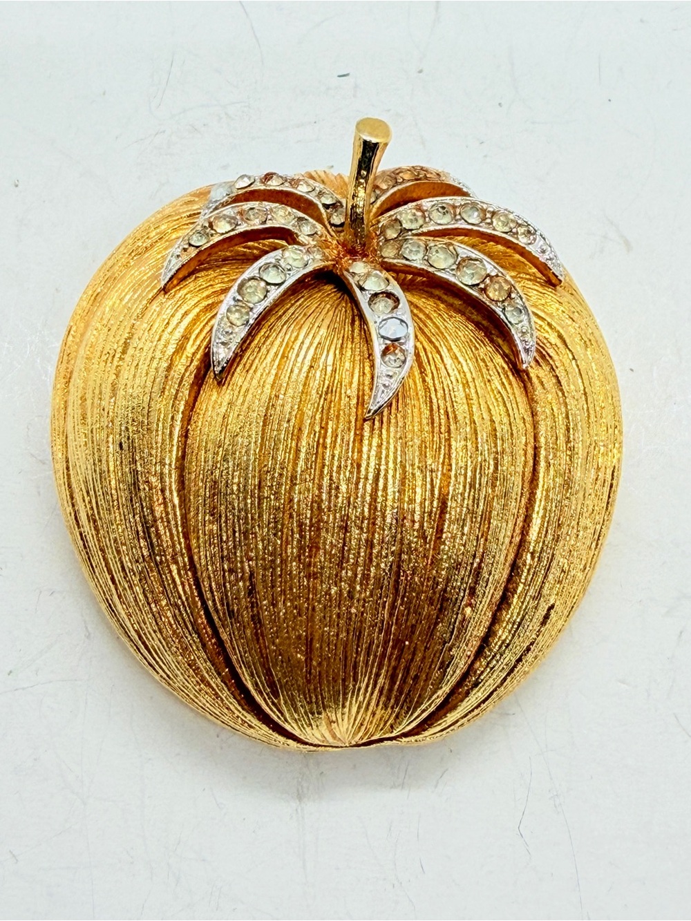 Vintage COROCRAFT Gold Tone Rhinestone Fruit‎ Pin Brooch, Tomato Apple Pumpkin